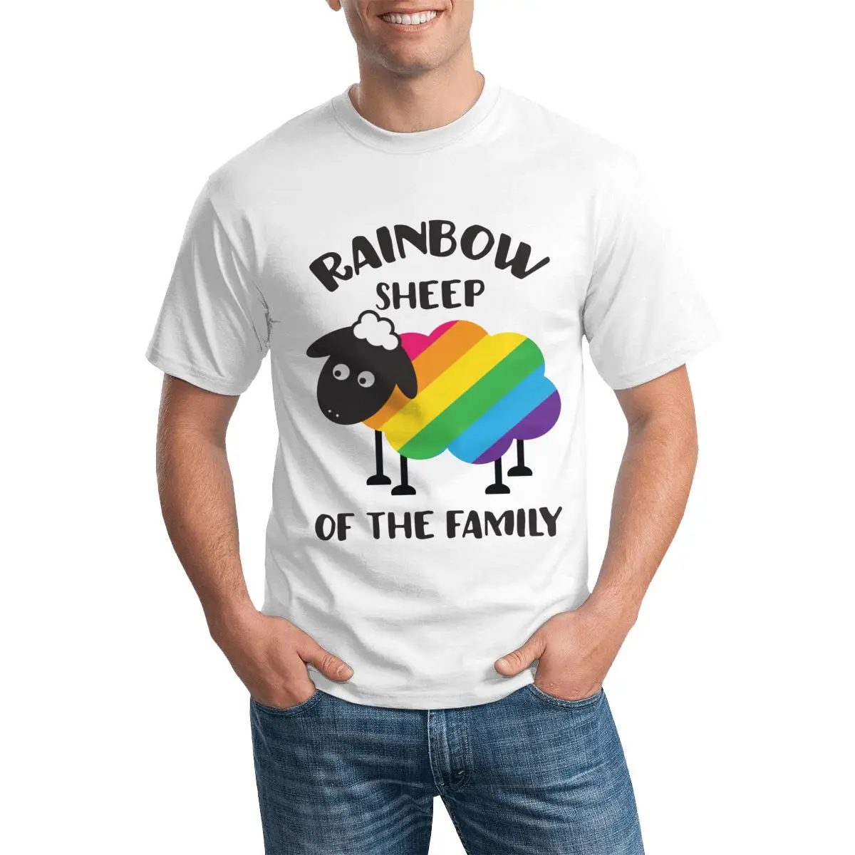 

Радуга, овечка, ЛГБТ, искусственная кожа, крутой цвет, круглый вырез, принт, необходимый Топ для мужчин, Оригинальная футболка, подарок