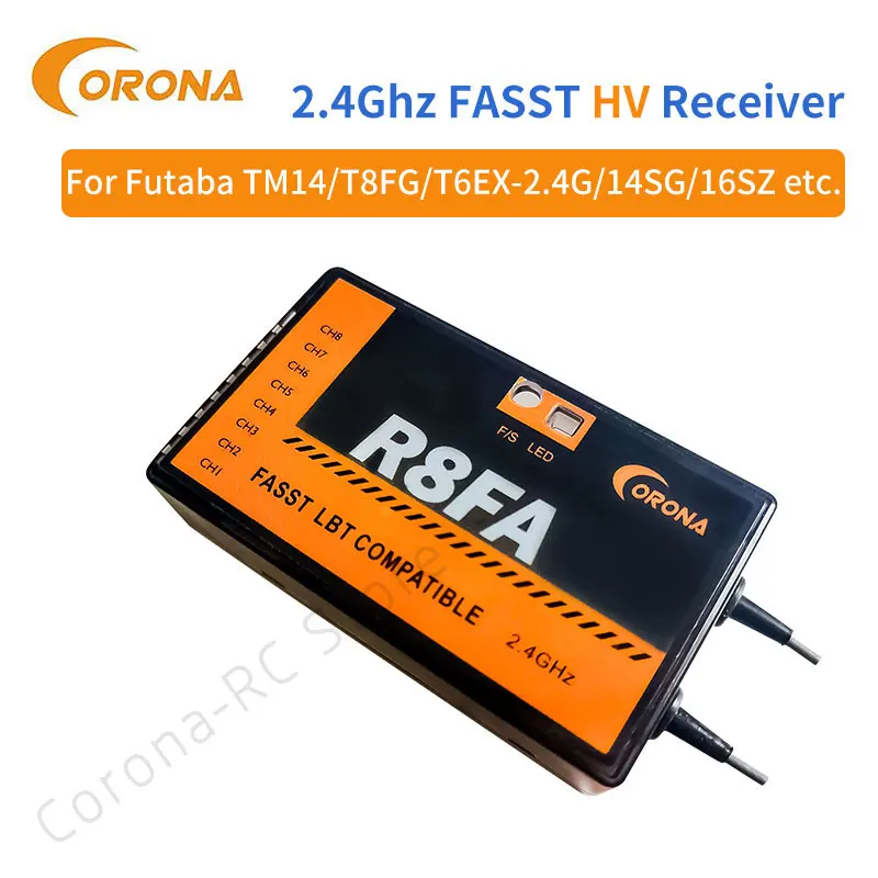 

Corona R8FA 2.4Ghz 8CH Fasst Compatible Receiver with FUTABA FASST Remote Control T6EX T8FG 10CG 14SG 3PM 4PKS For RC control