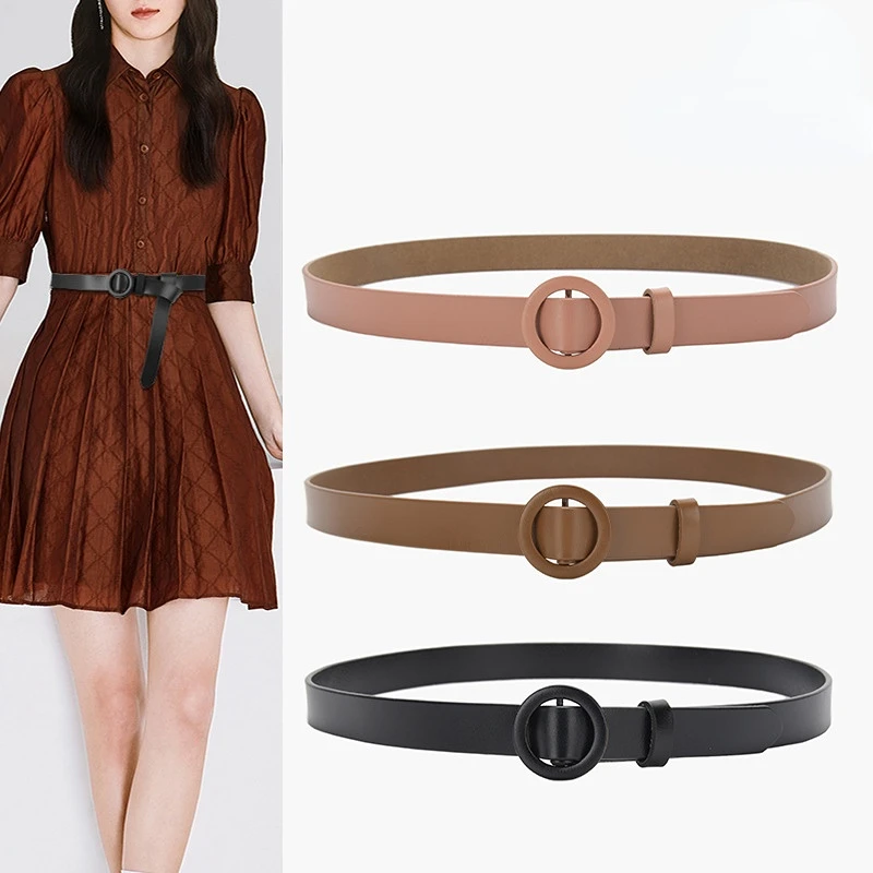 

Round Button Women's Belt Decorative Fashion 100 Pair Dress Waist Belt Punch Free Jeans Belt Adjustable