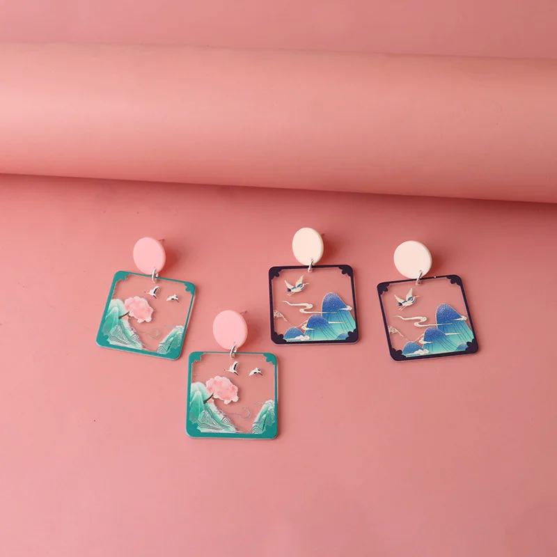 

New Sen Series Small Fresh Acrylic Earrings for Women High-end Japanese and Korean Morandi Color Plate Earrings Jewelry Gifts