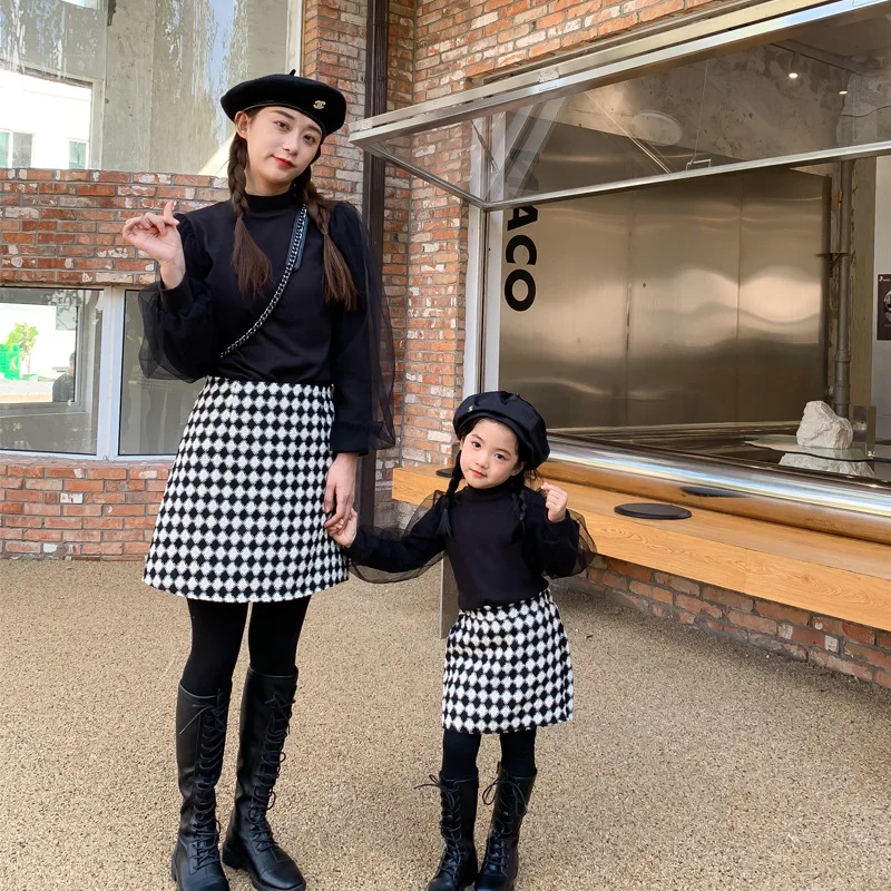 

Fashion plaid skirt for Mom and daughter Autumn Winter all-match family matching skirts