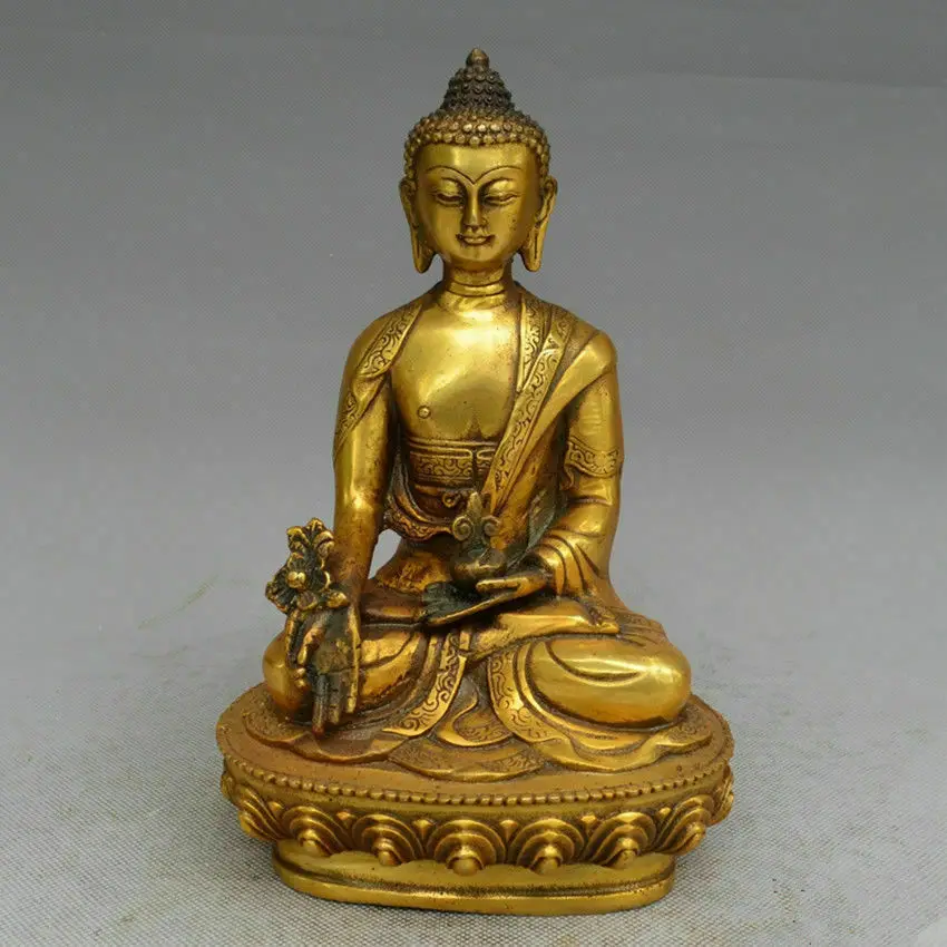 

7.9"Tibet Buddhism Bronze Gilt Lotus Sakyamuni Shakyamuni Medicine Buddha Statue