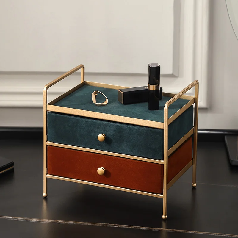 Casegrace Jewelry Box with Metal Rack Holder Double Layer Drawer Organizer Desktop Jewelry Display Storage Boxes Jewellery Tray