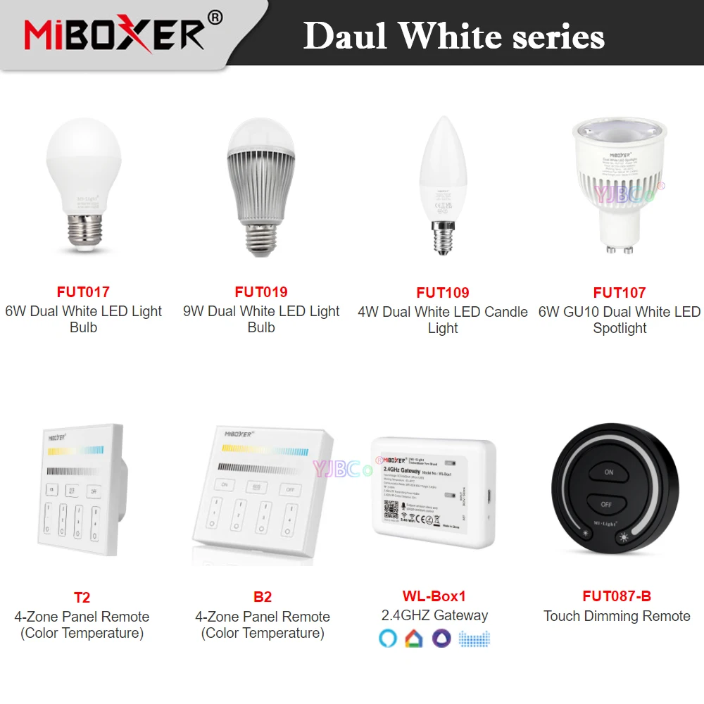Miboxer Smart Dual White LED Lamp Controller 6W 9W E27 Light Bulb 6W GU10 LED Spotlight Dimmable 4-Zone Panel Remote CCT Dimmer