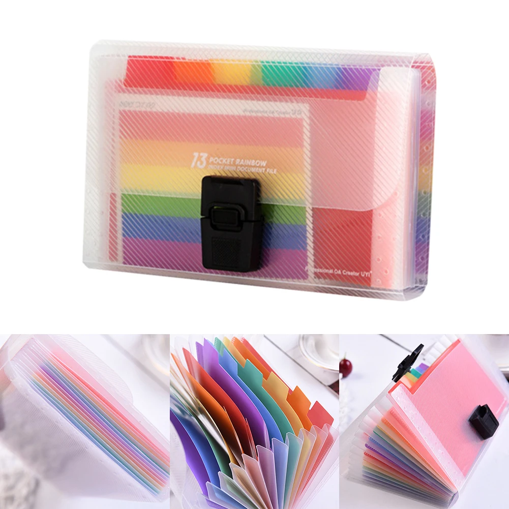 

A6 Accordion Rainbow Innner Receipt Document Buckle Organizer 13 Pockets Storage Expandable PP Office File Folder Portable