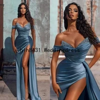 2022 off shoulder a line prom dresses sexy crystal split side high sexy evening gowns bes121