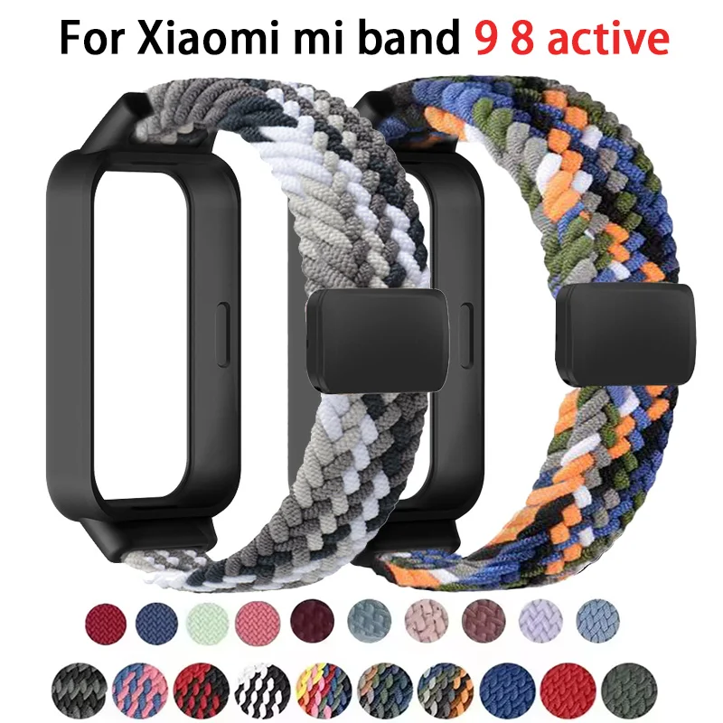Фото Чехол для ПК + плетеный ремешок для Redmi Band 3 2, аксессуары, спортивный магнитный нейлоновый браслет correa + чехол для Xiaomi mi Band 9 8 active №1