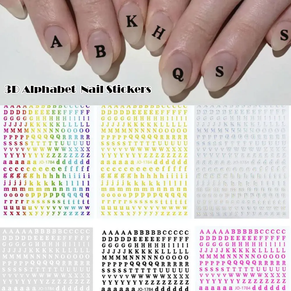 

Self-adhesive Slider Decals English Word Bronzing Nail Text Art Cool Laser Multi-Color 3D Alphabet Nail Stickers