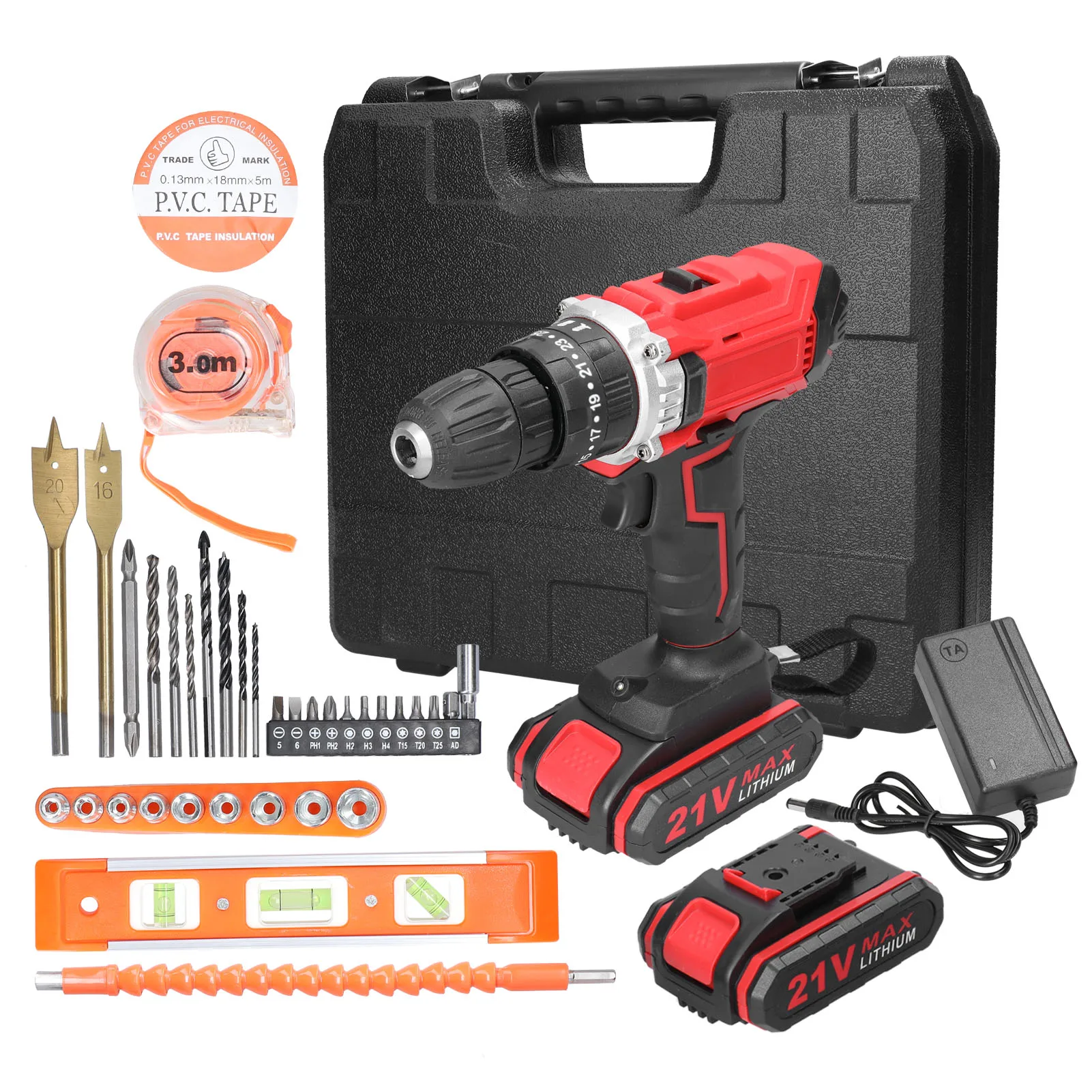 

3 In 1 Household Electric Drill 21V Multifuctional Impact Flat Drill Mini Electric Screwdriver 25+1 Gears of Torques Adjustable