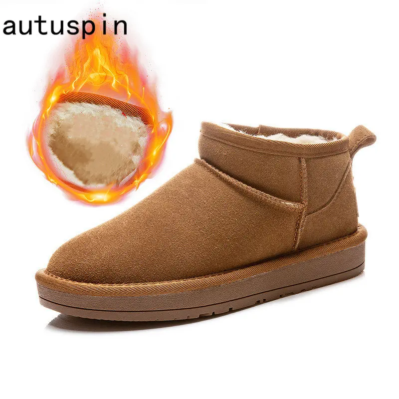 

Autuspin Зимние теплые плюшевые повседневные ботинки для снега офисные женские уличные удобные ботинки на плоской подошве 2023 замшевая кожаная ...
