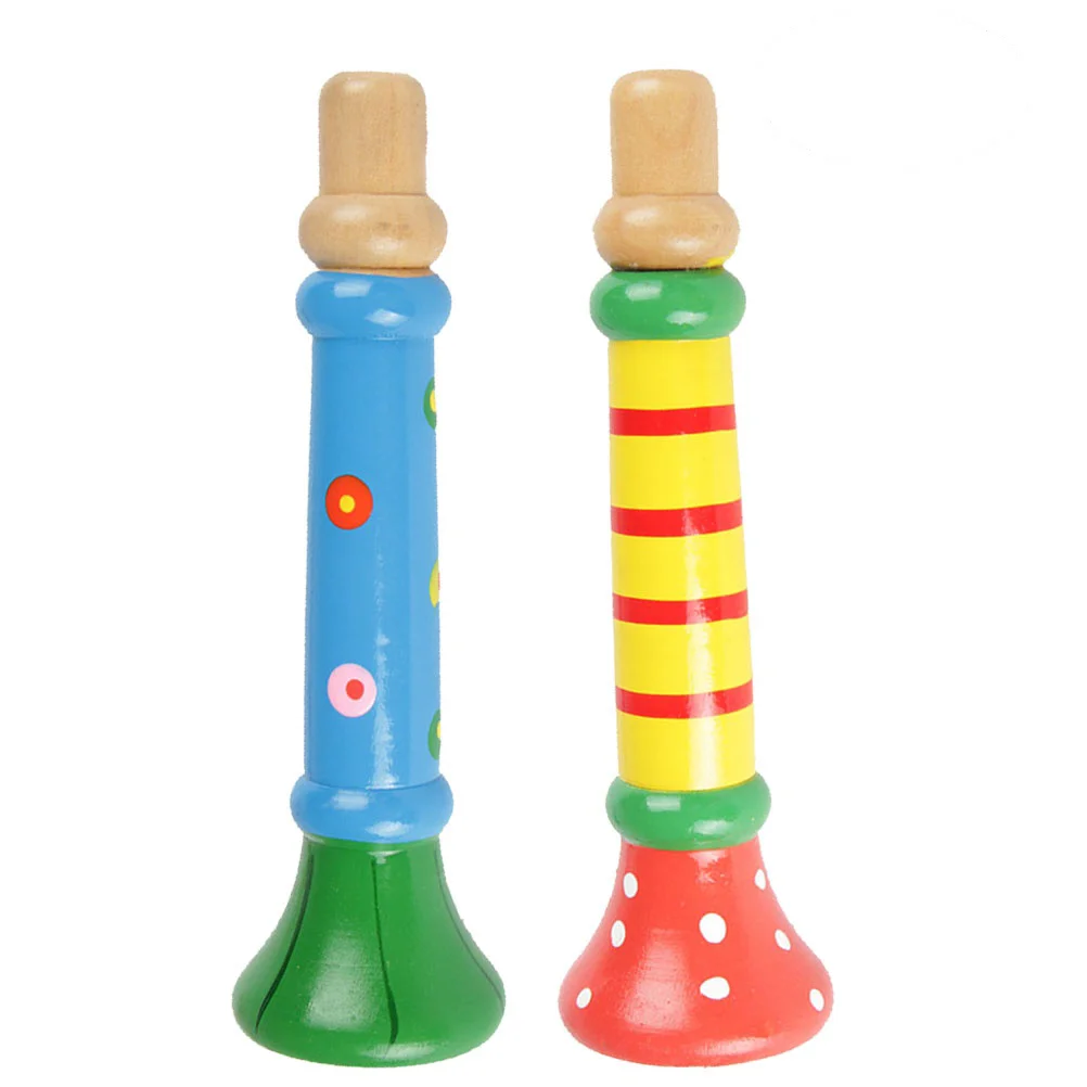 

2pcs Wooden Horn Hooter Trumpet Instruments Music Toys Kids Children Early Educational Toy (Random Color)