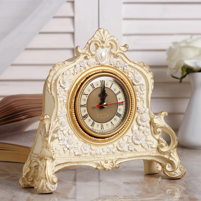 Часы настольные &quotКаминные&quot цвет слоновой кости 21 х 19 6.5 см d=7 3940742 | Дом и сад