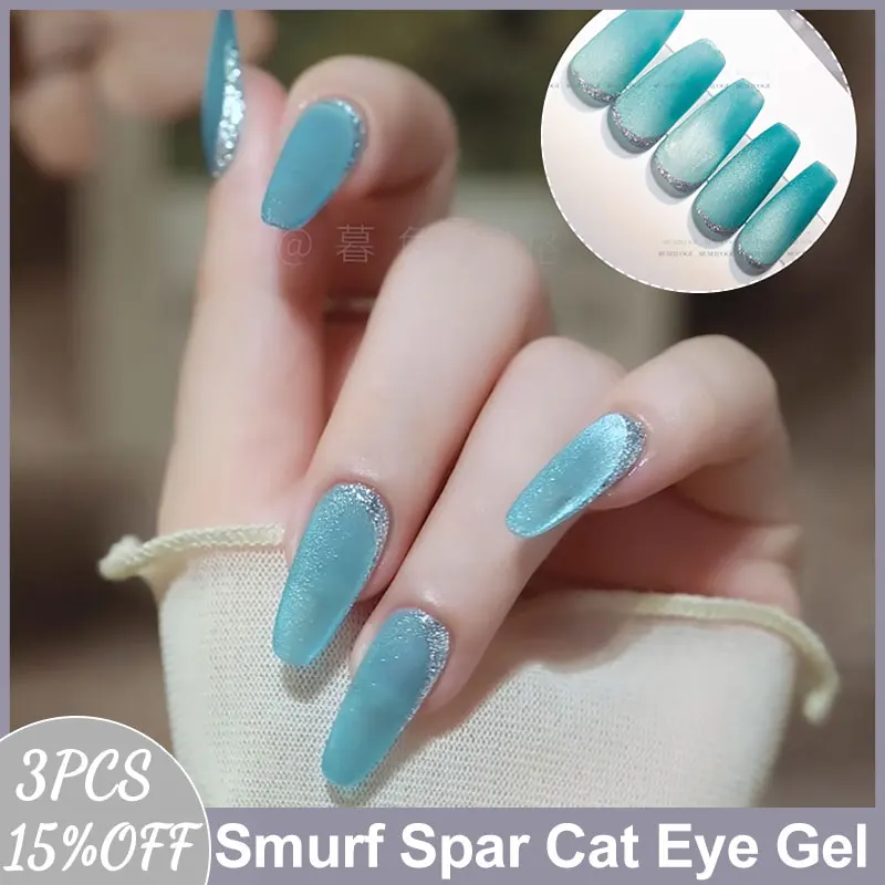 

MUSELUOGE Blue Spar Cat Eye Gel Nails Polish 15ml Smurf Series Magnetic Nail Polish Shiny Varnish UV Gel for Nail Art Design