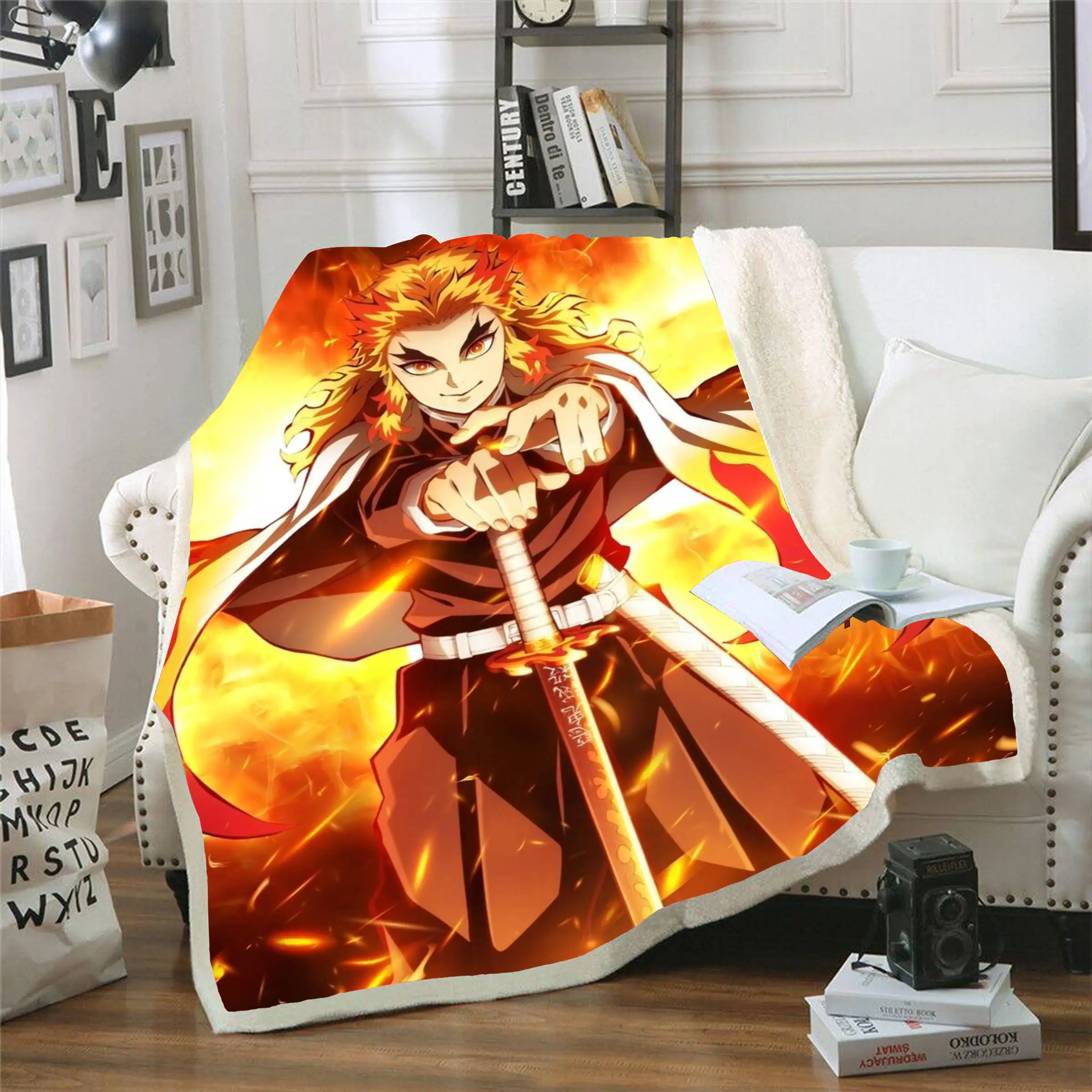 

Demon Slayer Kimetsu no Yaiba Kamado Nezuko Sherpa Blanket Tanjirou Throw Blanket Cloak Sofa Fleece blanket