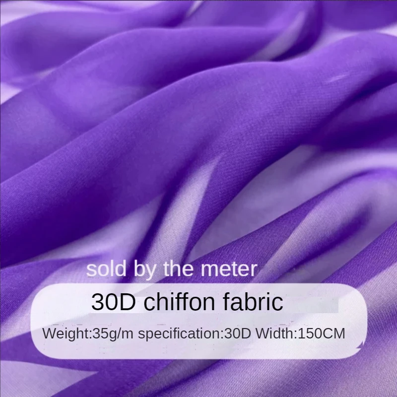 Transparent 30D Chiffon Fabric High Density By The Meter for Dress Skirt Hanfu Clothing Sewing Scarf Flowy Textile Cloth Blue |