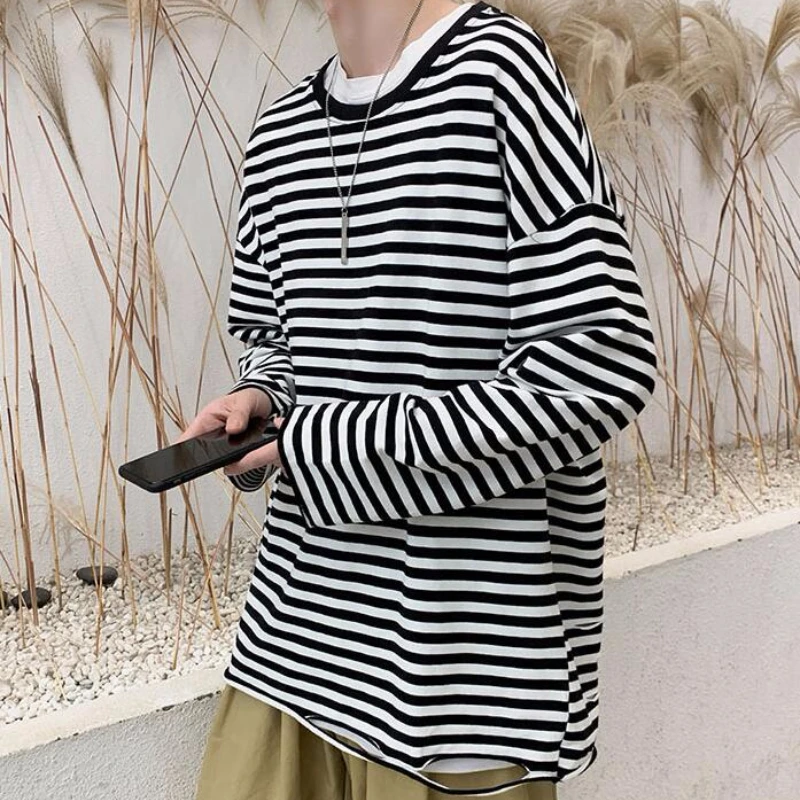 Мужские футболки с длинным рукавом в полоску круглым вырезом | Мужская одежда