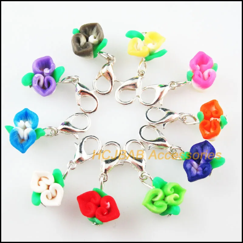 

Fashion New 20Pcs Mixed Fimo Polymer Clay Leaf Flower Charms Silver Plated With Clasps