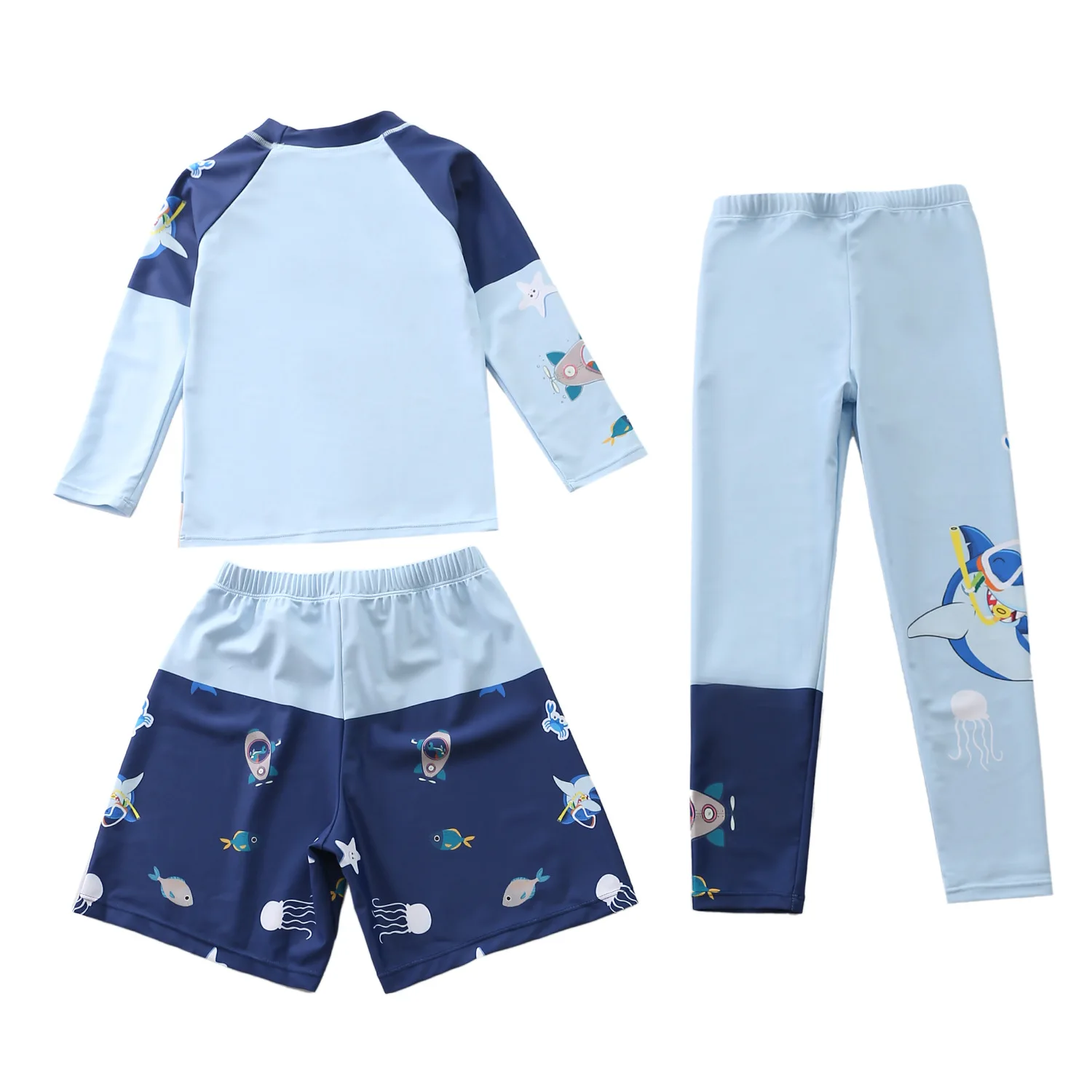 Boys' Swimsuit 3 Pcs Beach Clothes for Boys Long Sleeve Rash Guard Surfing Swimming Wear Sun UV Protect Children's Bathing Suit