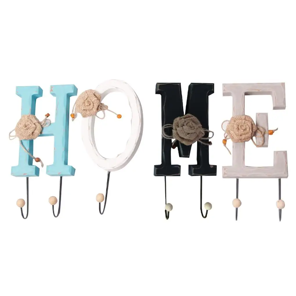

Storage Hook Wood Iron Retro Hanger Letter Wall Mounted Coat Hook for Home Decoration