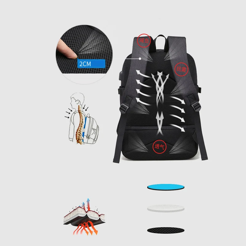 water proof High capacity school bag lunch bag USB can add heat transfer Oxford cloth school bag boys and girls travel backpack