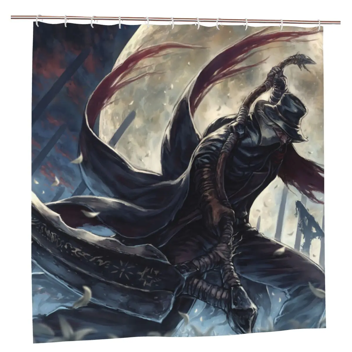 

Bloodborne Shower Curtain Home Bath Curtains with 12pcs Hooks Bathing Screen The Old Hunters Sickle Action Curtain 183*183cm