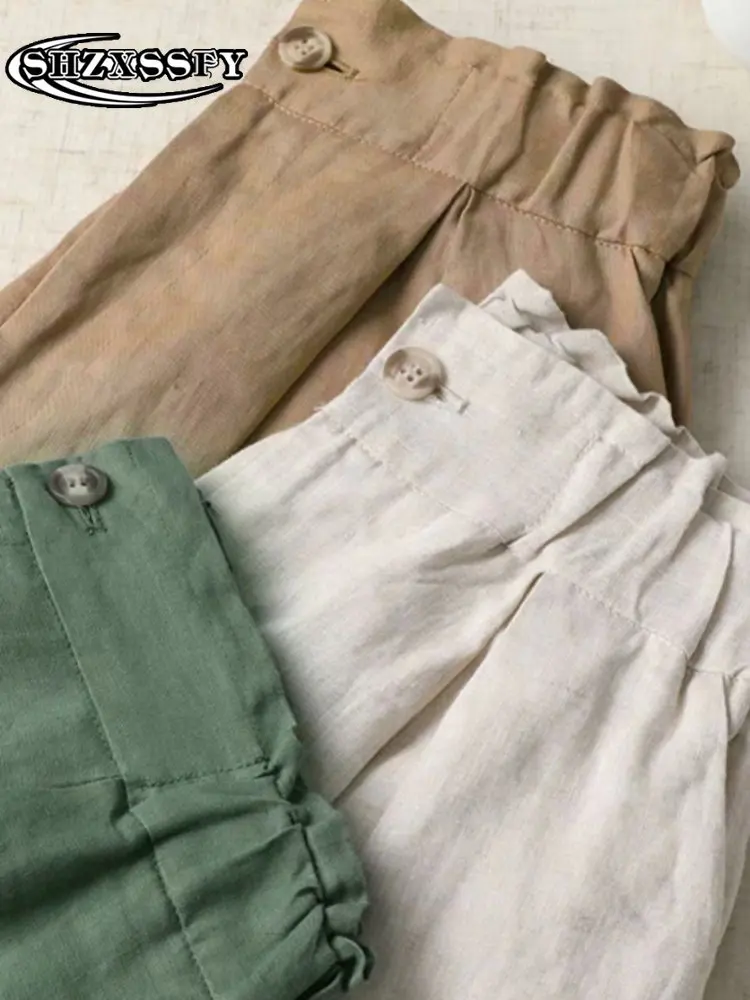 Women High Waist Short Cotton Linen Casual Summer Shorts for Women Loose Buttons Solid Fashion Women's Oversize Shorts 2023