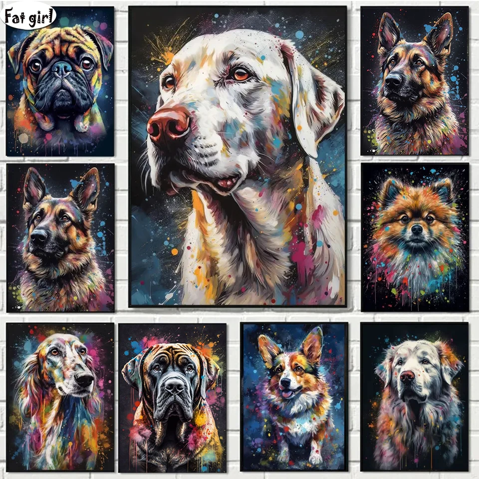 Full Square Round Watercolor Graffiti Dogs 5D DIY Diamond Painting Kit Animal Embroidery Mosaic Cross stitch Cute Pet Decor Gift