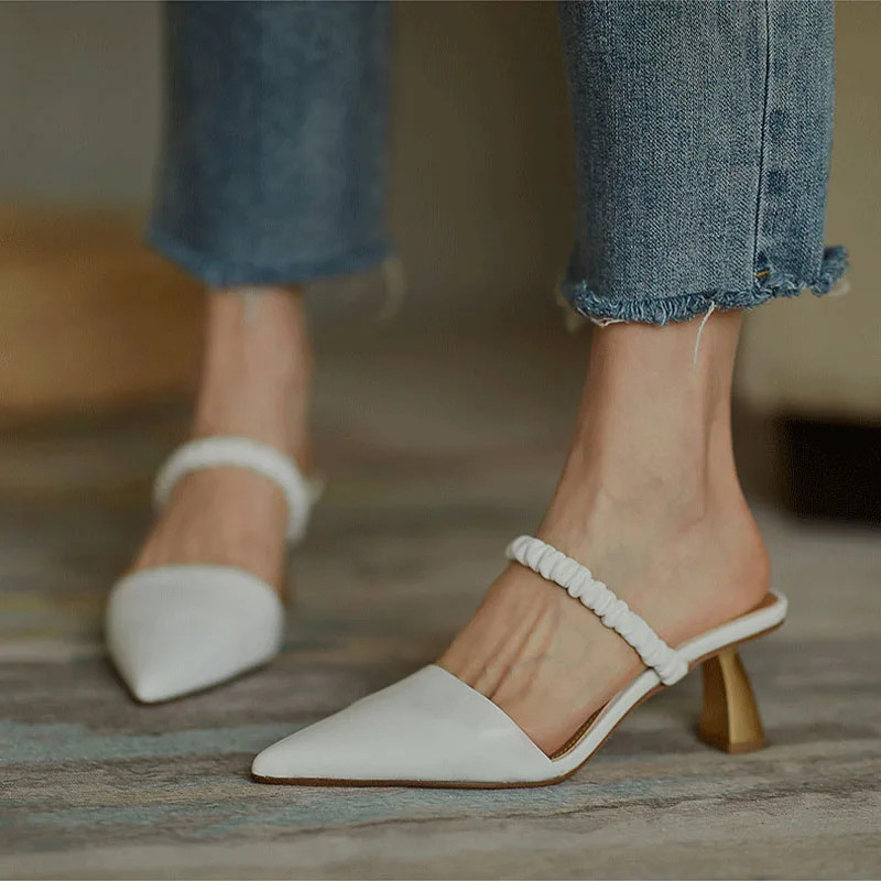 

Туфли женские на среднем каблуке 5 см, Элегантные классические мюли, однотонные, без застежки, Ретро стиль, лето 2022