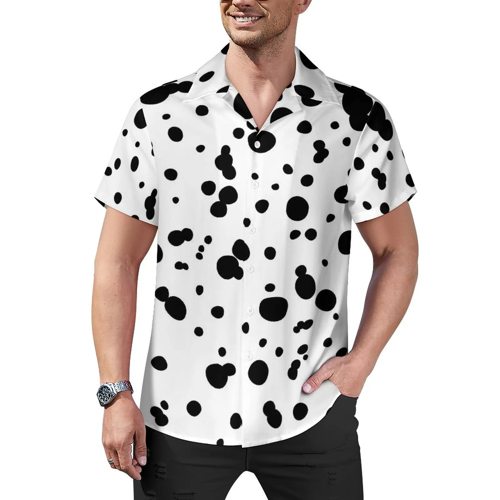 

Dalmatian Spots Print Vacation Shirt Animal Dots Hawaiian Casual Shirts Vintage Blouses Short Sleeve Graphic Clothing Plus Size