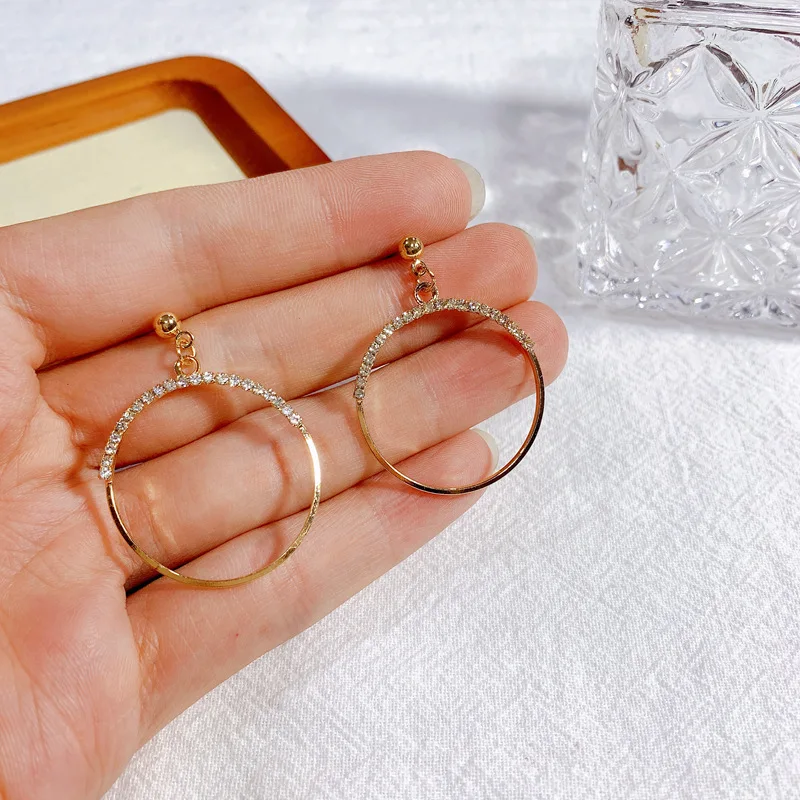 

S925 Серебряные игольчатые Сверкающие Золотые круглые серьги Стразы для женщин элегантные золотые круглые Висячие серьги Свадебные украшен...