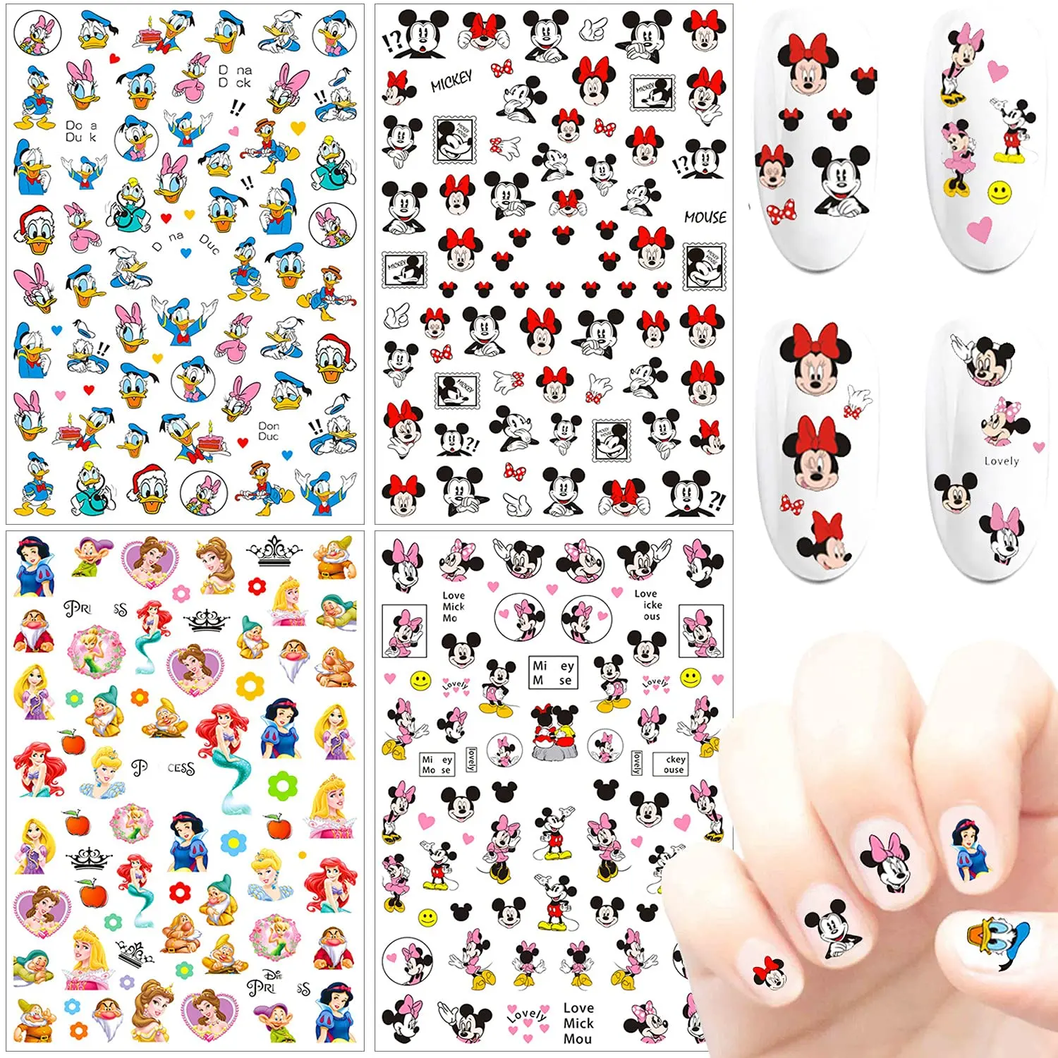 

5SHEETS Disney cartoon Nail decals over 300 Minnie Mouse ears mickey &minnie Nail Decals Self Adhesive (1 Sheets 80+ Decals)