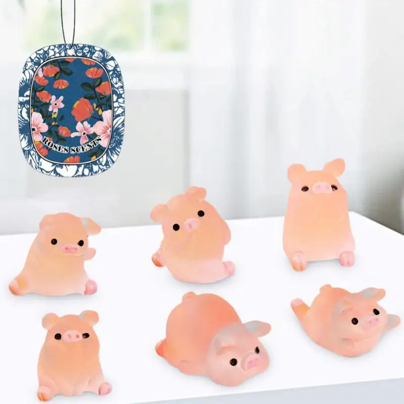 6/1 шт. светящиеся мини-игрушки из смолы в виде поросенка на приборной панели