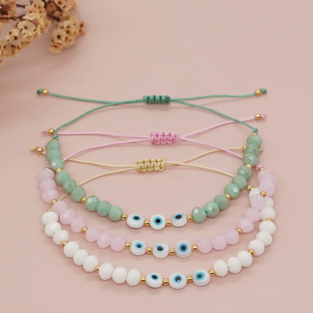 

Turkey Evil Eye Beads Charm Bracelets Friendship Rope Chain Bangle Irregular Crystal Bracelet for Women Teen Girl Summer Jewelry