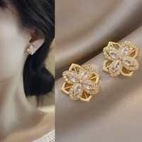 fashion rotating stud earrings creative full diamond pinwheel ear jewelry