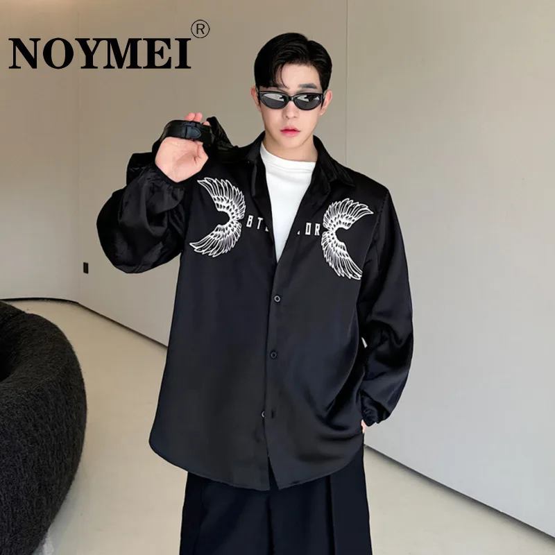 Рубашка NOYMEI с принтом крыла Мужская однобортная модная Осенняя блузка из