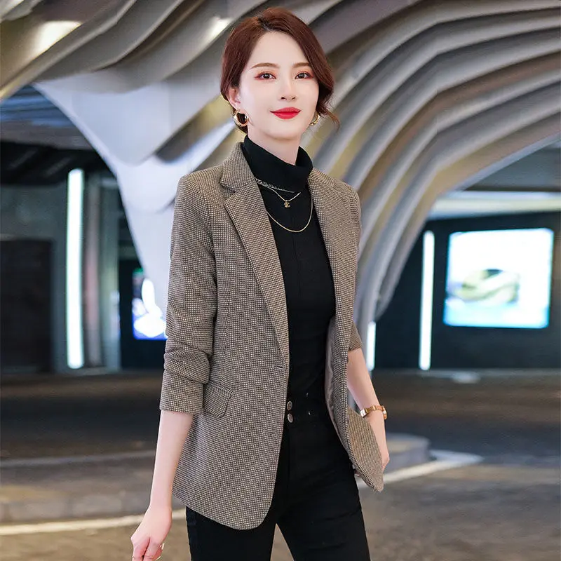 

Luxury Plaid Fashion Woman Blazer 2022 Blends Woolen Women's Winter Coats Casual Female Suit Lining Thick Jackets Blazers Mujer