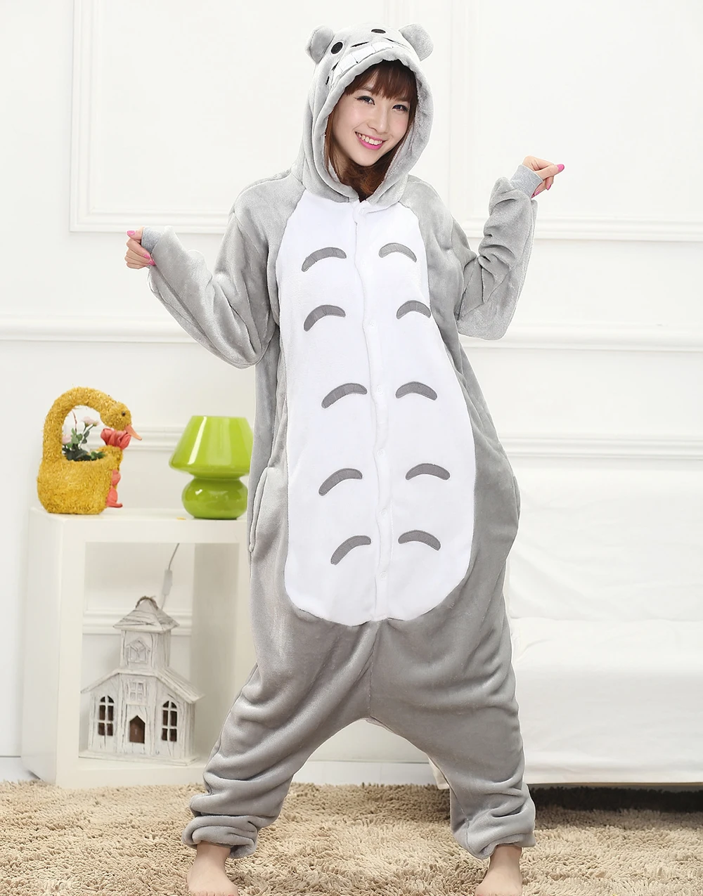 Kigurumi Winter Pajamas Jumpsuit Animal Sleepwear Grey Totoro Onesies Women Men Unisex Adult Flannel Nightie Home Clothes Sets