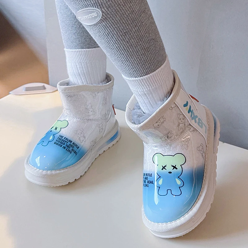 

Детские зимние ботинки с мультипликационным рисунком, утепленная хлопковая обувь для мальчиков и девочек, водонепроницаемые теплые зимние...