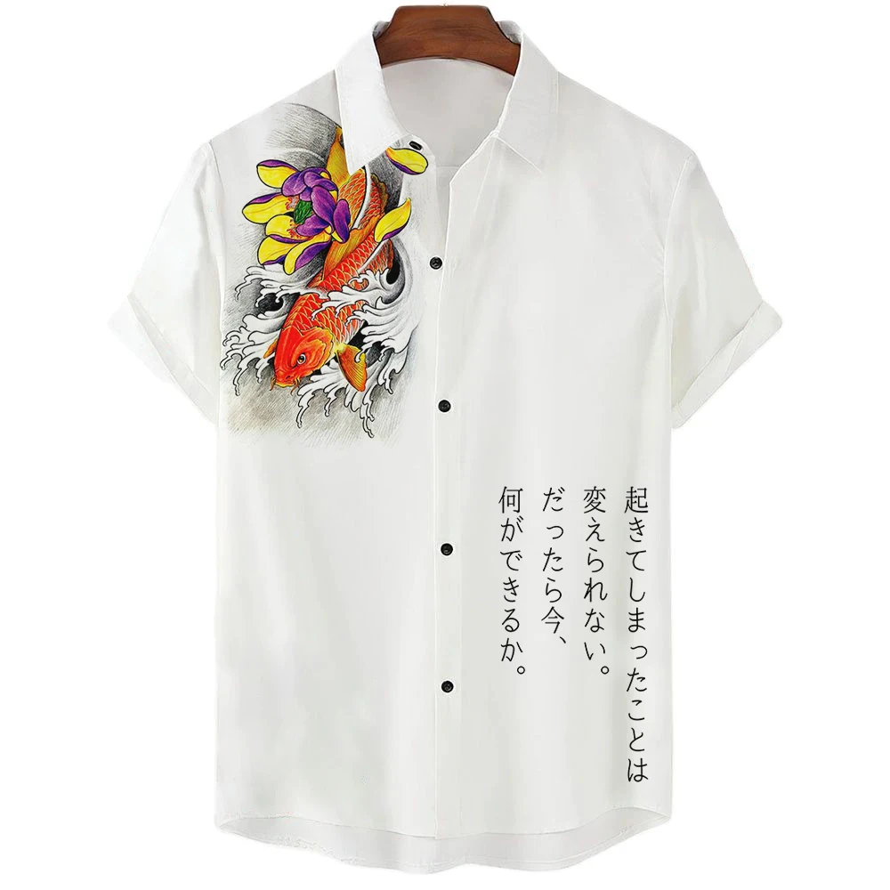 

Oversized Men's Hawaiian Shirt Vintage White Japanese Style Clothing Shrot Sleeve Male Flowers Pattern Tops Summer Fashion 2023