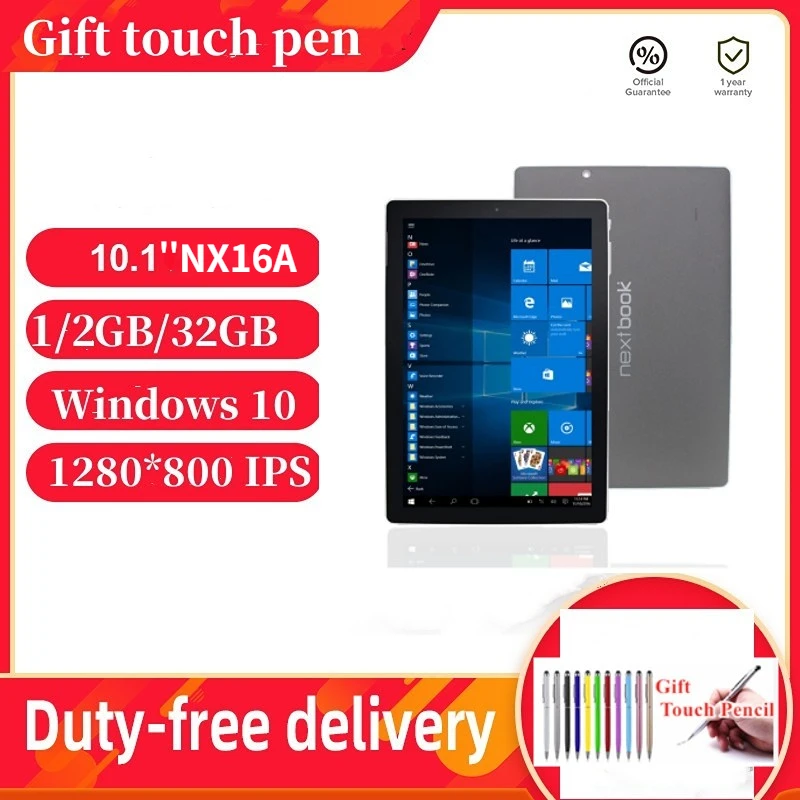 New 10.1 Windows 10 Home Nextbook Quad Core 1GB+32GB NX16A Dual Cameras 1280*800IPS Capacitive 10 Points Multi-touch Tablets PC