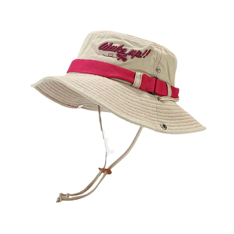 

Dragonfly Embroidered Bucket Hat Stitching Fisherman Hat Summer Outdoor Travel Men Women Windproof Rope Sun Hat Cycling Sunshine