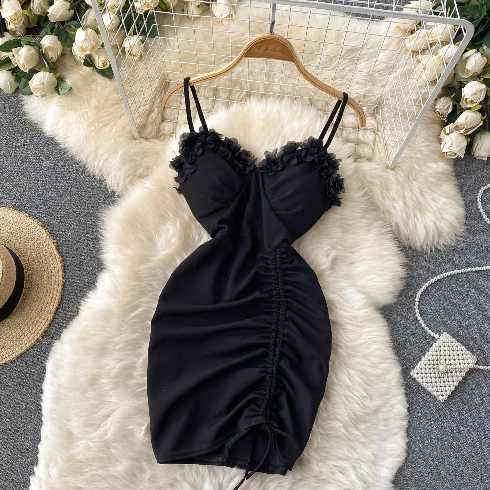 

Pleated Tie Low Cut Deep V Sling Maternity Dress Black