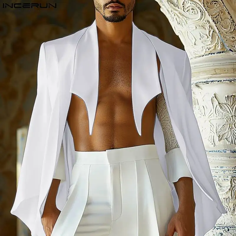 Плащ INCERUN мужской с воротником-стойкой однотонная накидка длинным рукавом