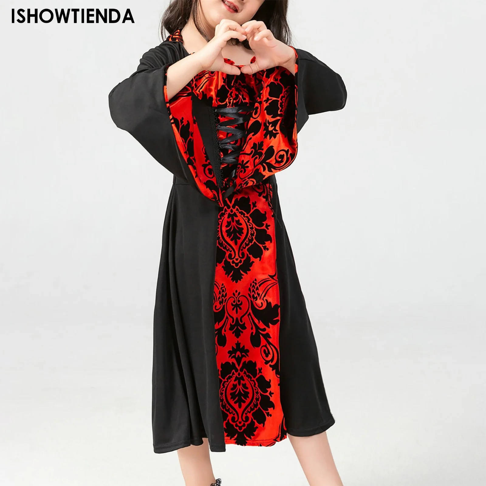 

Kids Girls Renaissance Costumes Vintage Dress Gothic Medieval Cosplay Maxi Dresses Halloween Carnival Party Dress Up Clothes