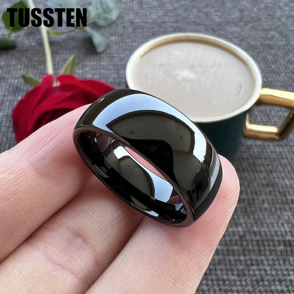 Dropshipping TUSSTEN Black Blue Tungsten Carbide Ring Men Women Wedding Band Domed Polished Finish 6MM/8MM Available