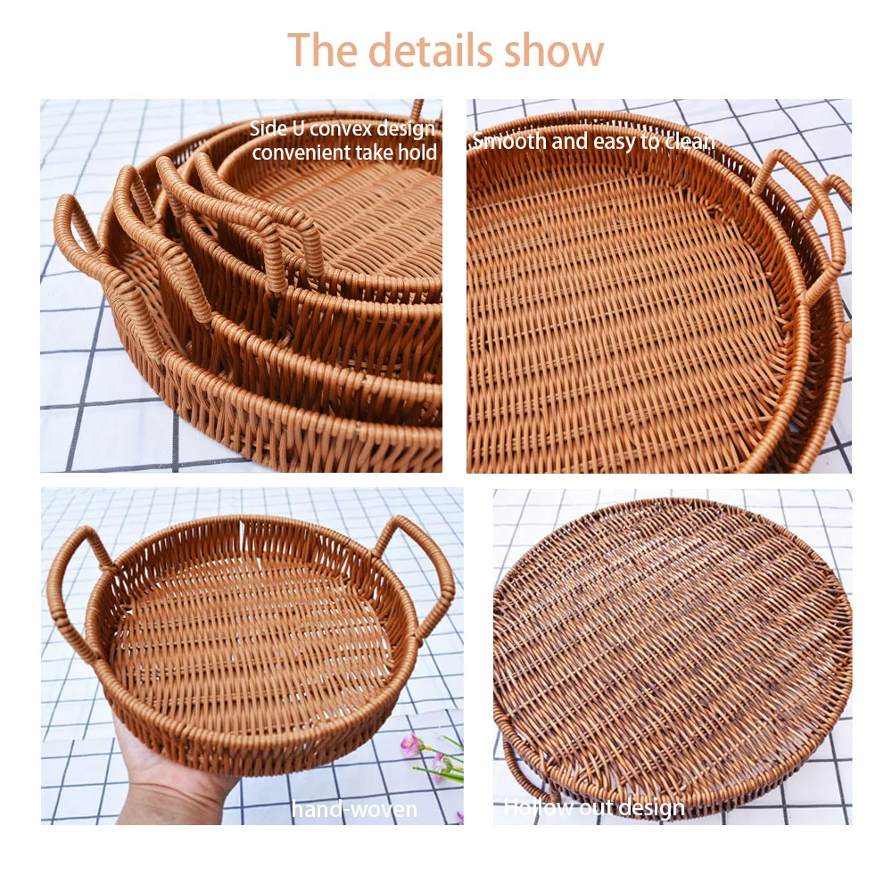 

Space Saver Household Supplies Woven Tray Sundries Basket Brown Farmhouse Style Convenient Natural Storage Basket Portable Home