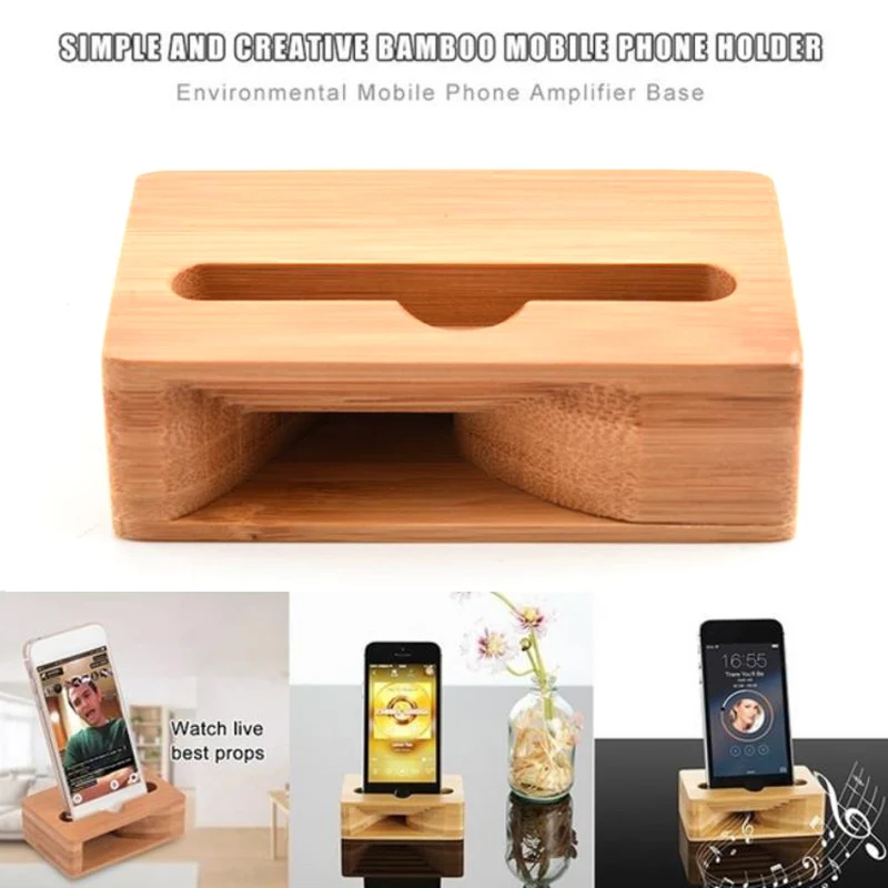 Phone Sound Amplifier Universal Bamboo Mobile Holder Stand Cellphone Wood Loudspeaker | Holders & Stands