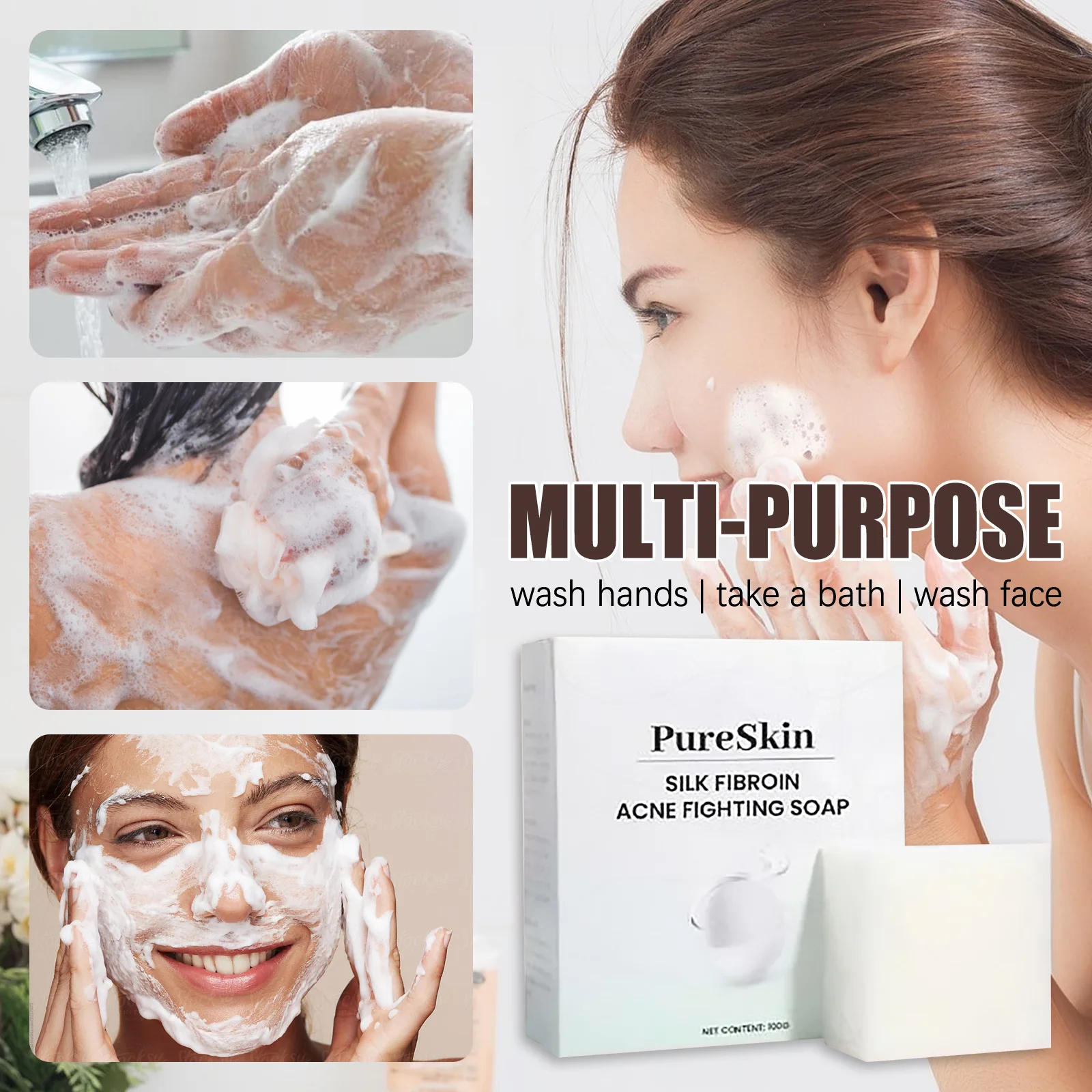 2pc 100g Silk Protein Skin Repair Facial Cleaning Soap Remove Mites Blackheads Handmade Soap Oil Control Bath Use Skin Care Soap