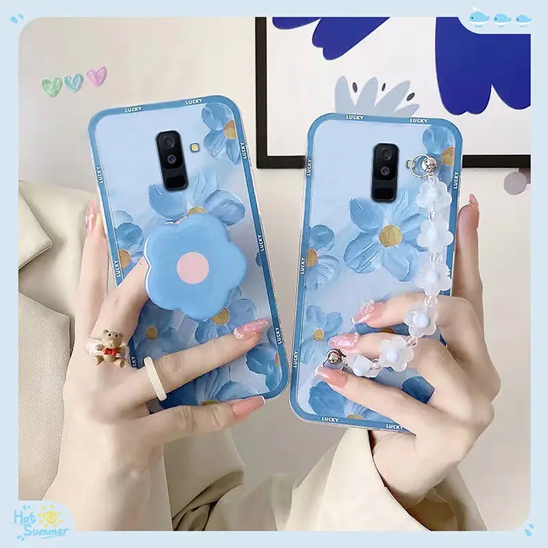 

Suitable For Samsung Galaxy A9star Lite Phone Case Blue Oil Painting Flower Chain Soft Shell