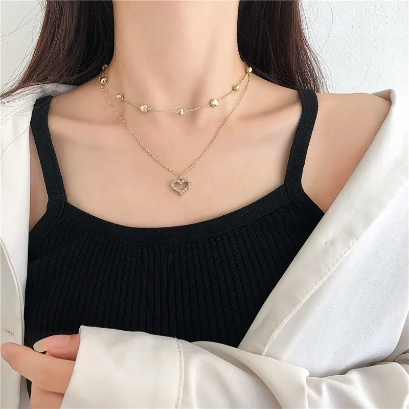 

YDL Fashion Wedding Heart Pendant Necklace For Women Multilayered Gold Crystal Heart Necklaces Valentine's Day Gifts Jewelry